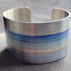 Calm Waters Cuff Bracelet, Adjustable, Silver Tone, Beachy Shades of Blue